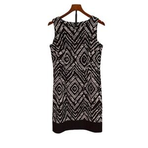 Mario Serrani Italy Black White Geometric Diamond Print Sheath‎ Dress Size 8